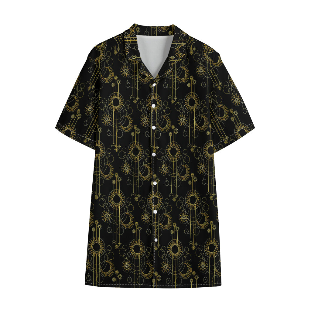 Gold Sun And Moon Pattern Print Cotton Hawaiian Shirt