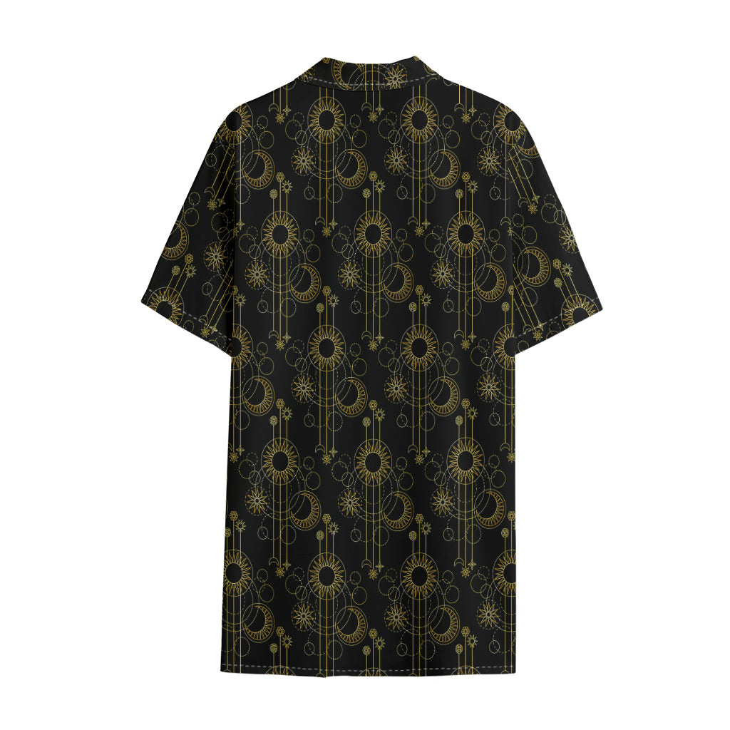 Gold Sun And Moon Pattern Print Cotton Hawaiian Shirt
