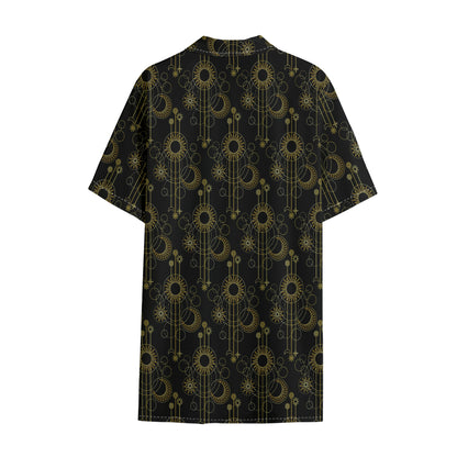 Gold Sun And Moon Pattern Print Cotton Hawaiian Shirt