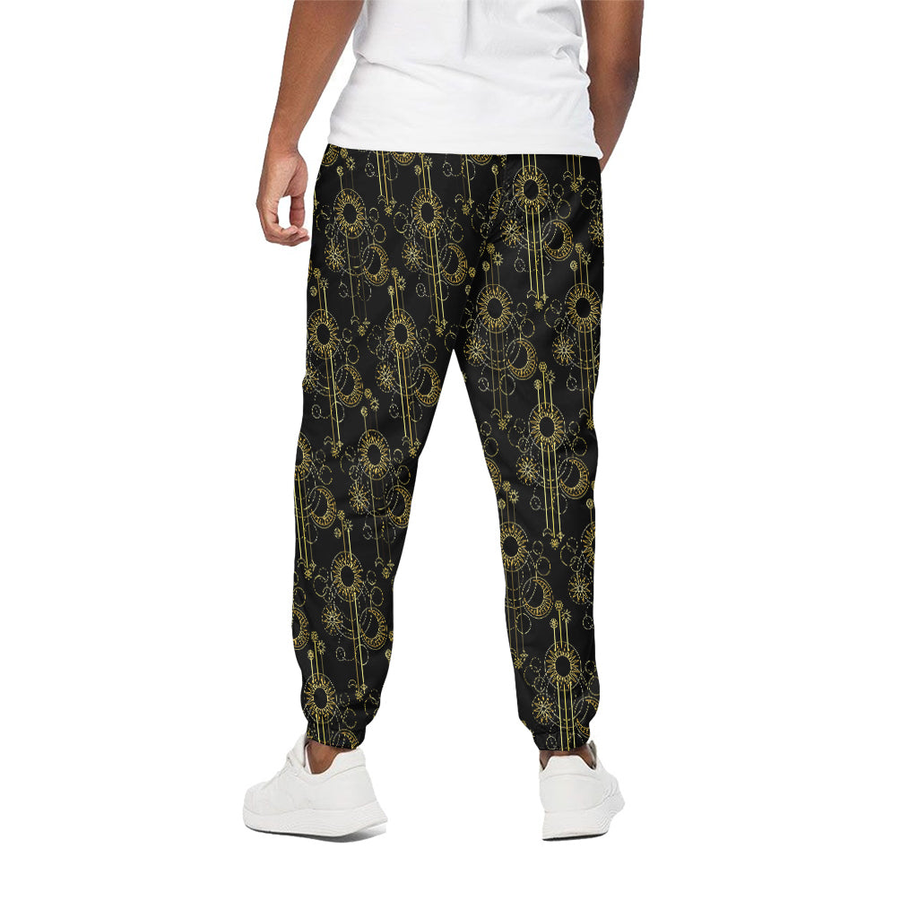 Gold Sun And Moon Pattern Print Cotton Pants
