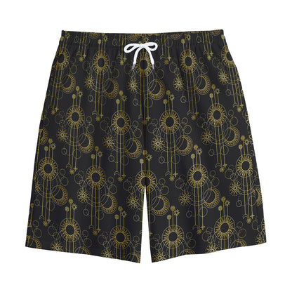 Gold Sun And Moon Pattern Print Cotton Shorts