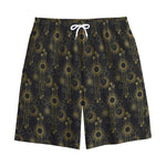 Gold Sun And Moon Pattern Print Cotton Shorts