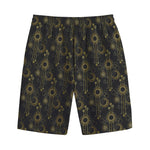 Gold Sun And Moon Pattern Print Cotton Shorts