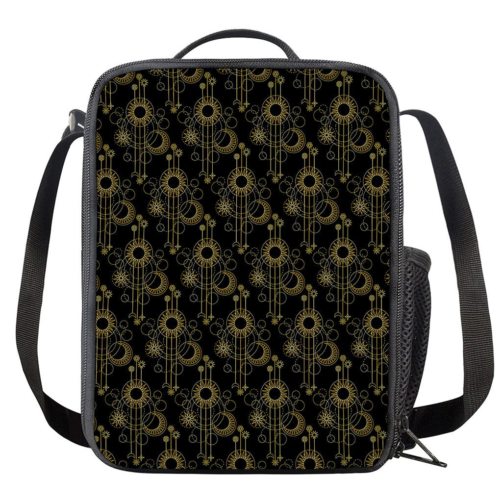 Gold Sun And Moon Pattern Print Crossbody Lunch Bag