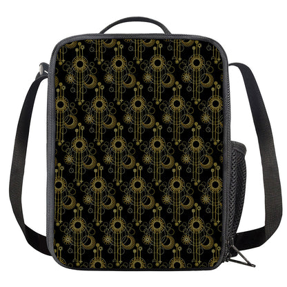 Gold Sun And Moon Pattern Print Crossbody Lunch Bag