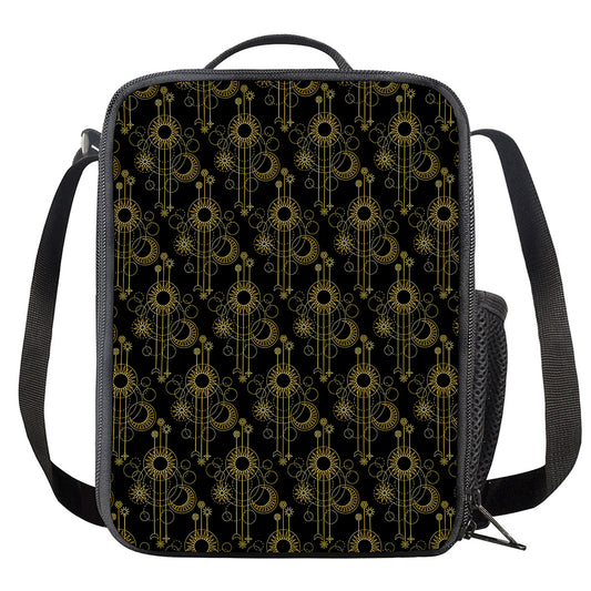 Gold Sun And Moon Pattern Print Crossbody Lunch Bag