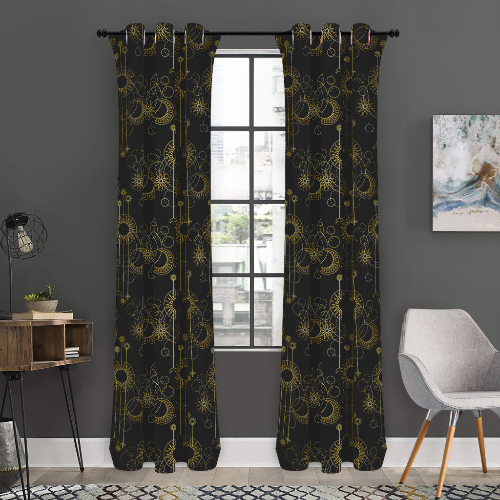 Gold Sun And Moon Pattern Print Curtain
