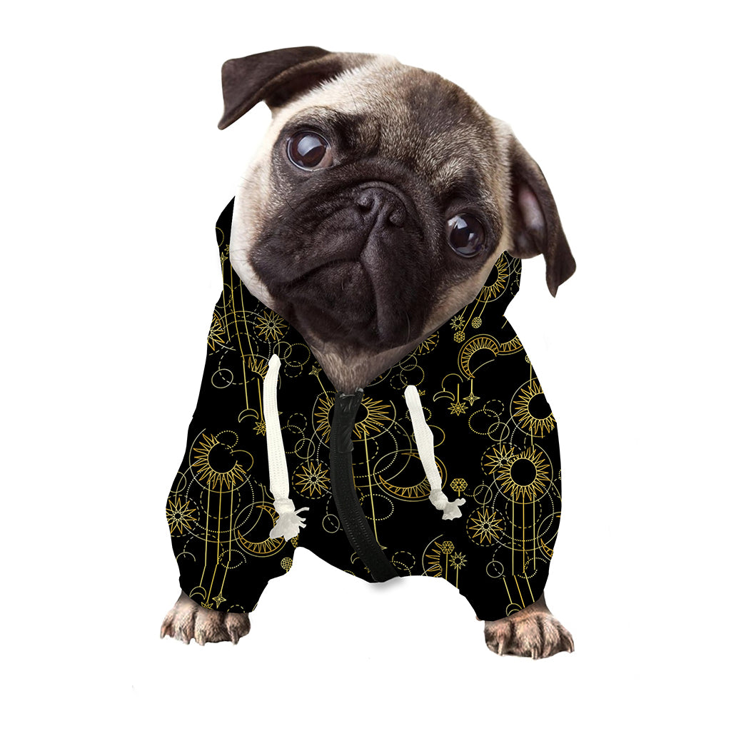 Gold Sun And Moon Pattern Print Dog Zip Up Hoodie
