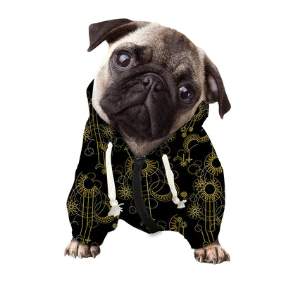 Gold Sun And Moon Pattern Print Dog Zip Up Hoodie