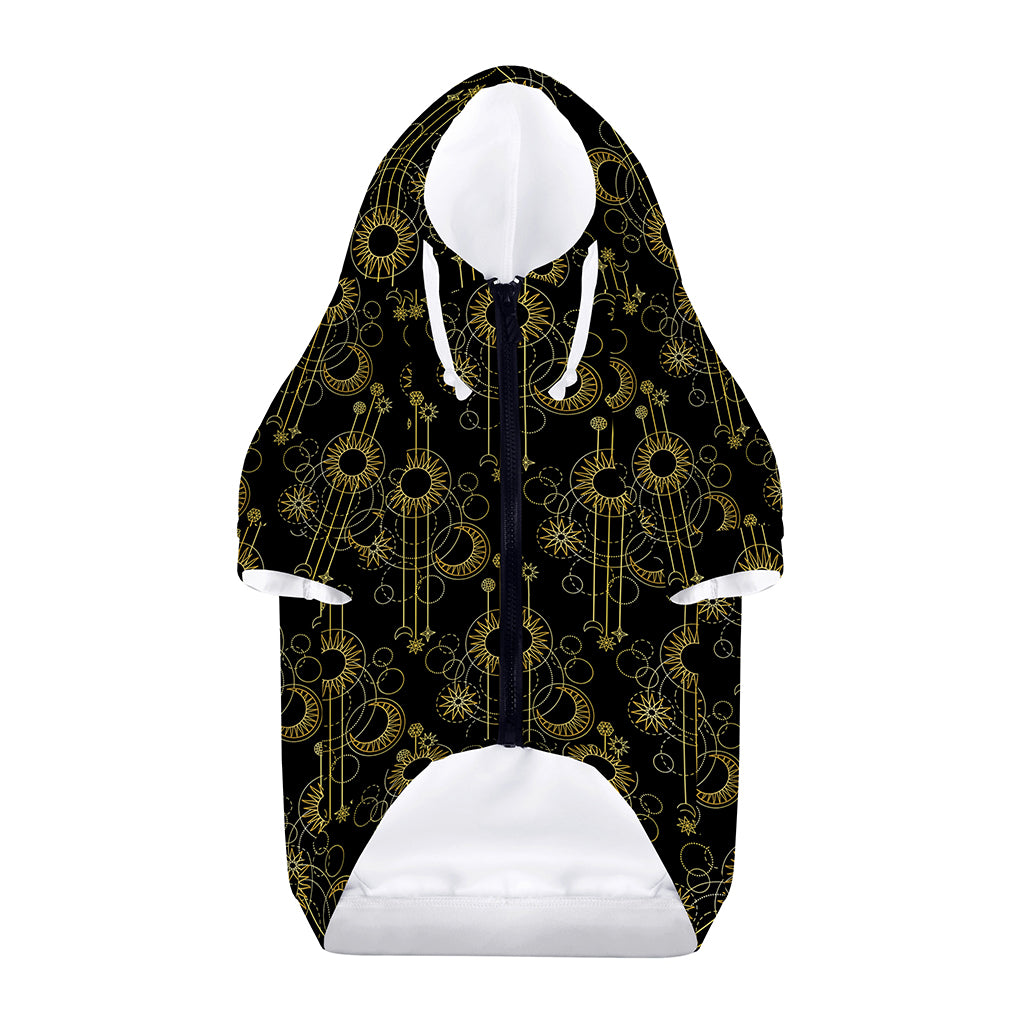 Gold Sun And Moon Pattern Print Dog Zip Up Hoodie