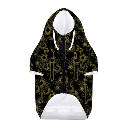 Gold Sun And Moon Pattern Print Dog Zip Up Hoodie