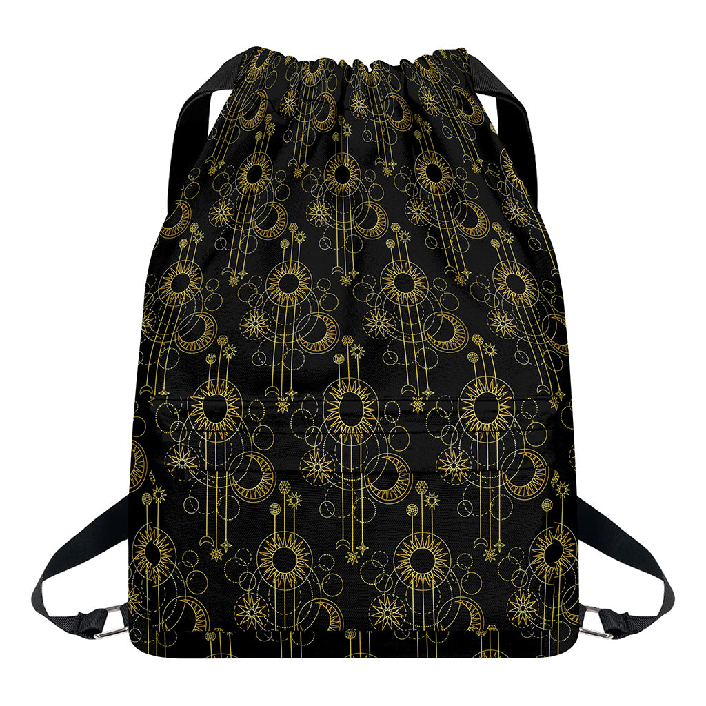 Gold Sun And Moon Pattern Print Drawstring Backpack