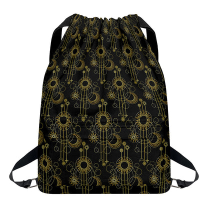 Gold Sun And Moon Pattern Print Drawstring Backpack