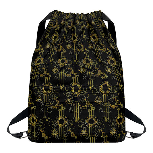 Gold Sun And Moon Pattern Print Drawstring Backpack