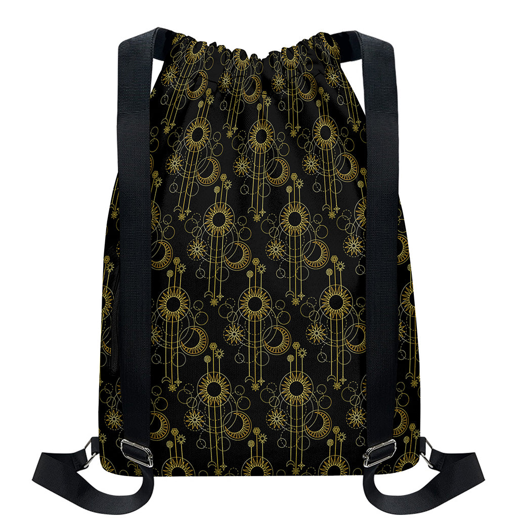 Gold Sun And Moon Pattern Print Drawstring Backpack
