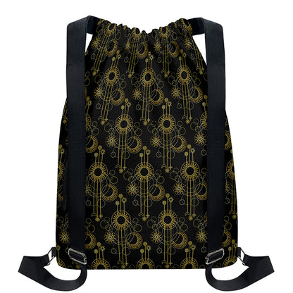 Gold Sun And Moon Pattern Print Drawstring Backpack