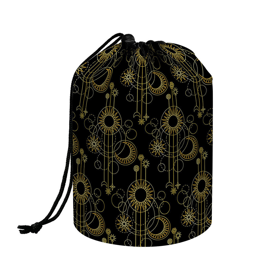 Gold Sun And Moon Pattern Print Drawstring Makeup Bag