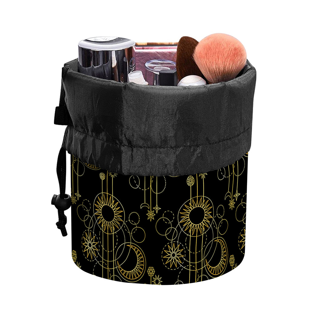 Gold Sun And Moon Pattern Print Drawstring Makeup Bag