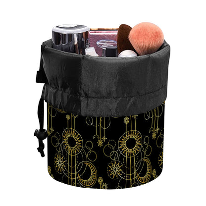 Gold Sun And Moon Pattern Print Drawstring Makeup Bag