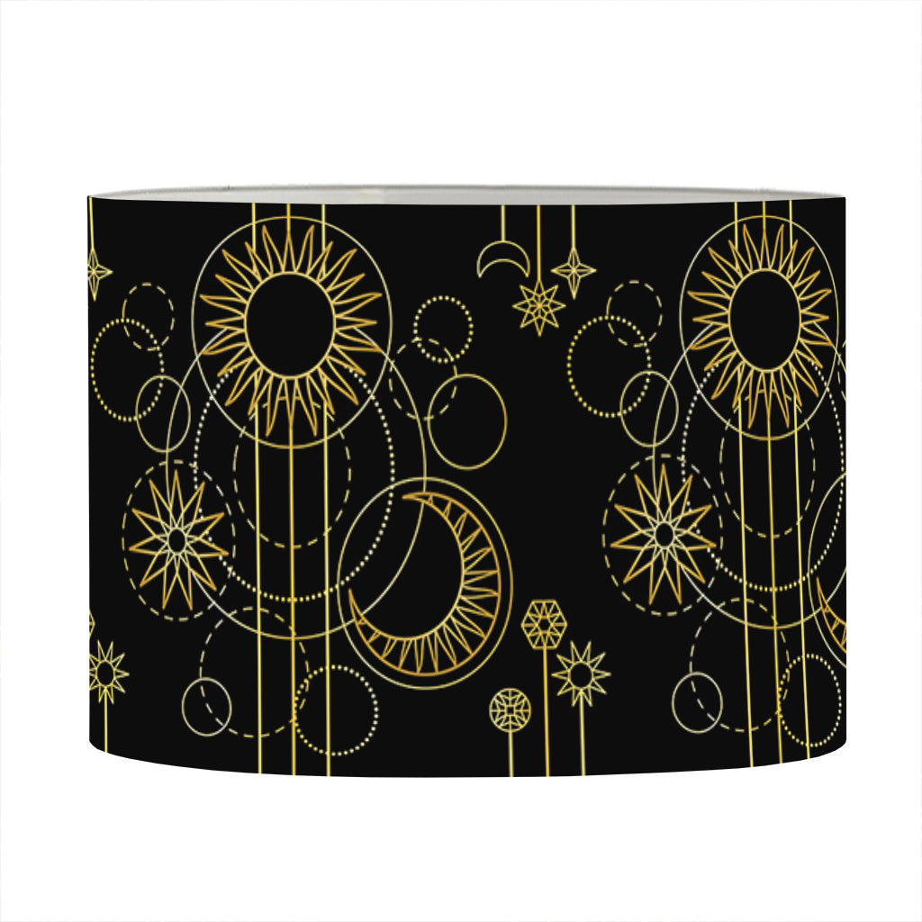 Gold Sun And Moon Pattern Print Drum Lamp Shade