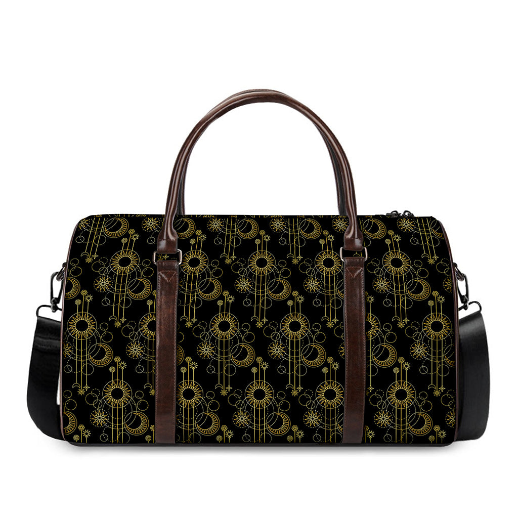 Gold Sun And Moon Pattern Print Duffle Bag