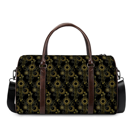 Gold Sun And Moon Pattern Print Duffle Bag