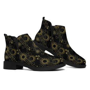 Gold Sun And Moon Pattern Print Flat Ankle Boots