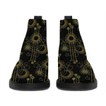 Gold Sun And Moon Pattern Print Flat Ankle Boots