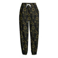 Gold Sun And Moon Pattern Print Fleece Lined Knit Pants