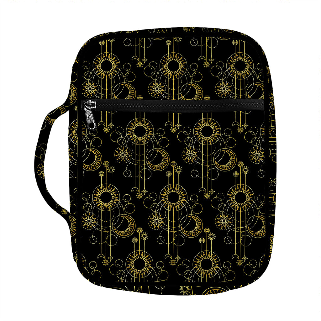 Gold Sun And Moon Pattern Print Front Pocket Bible Bag