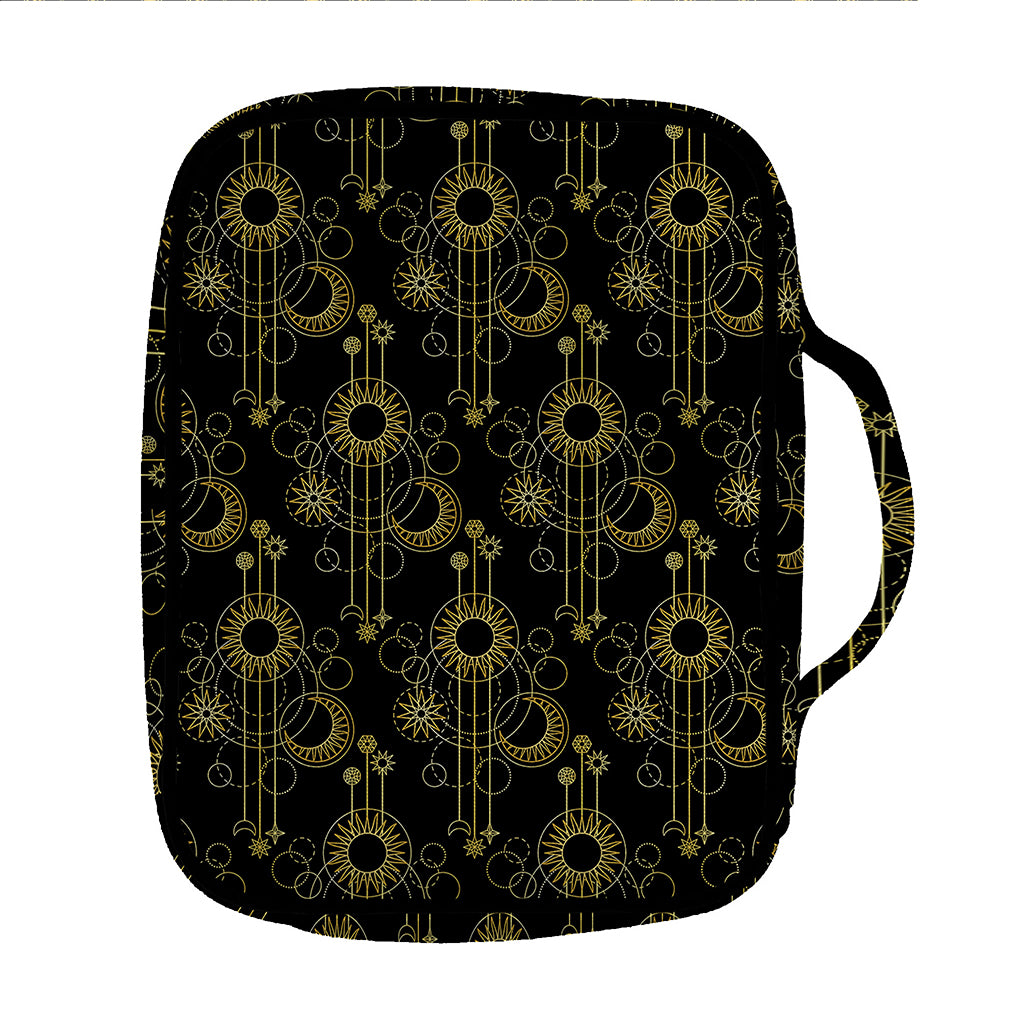 Gold Sun And Moon Pattern Print Front Pocket Bible Bag