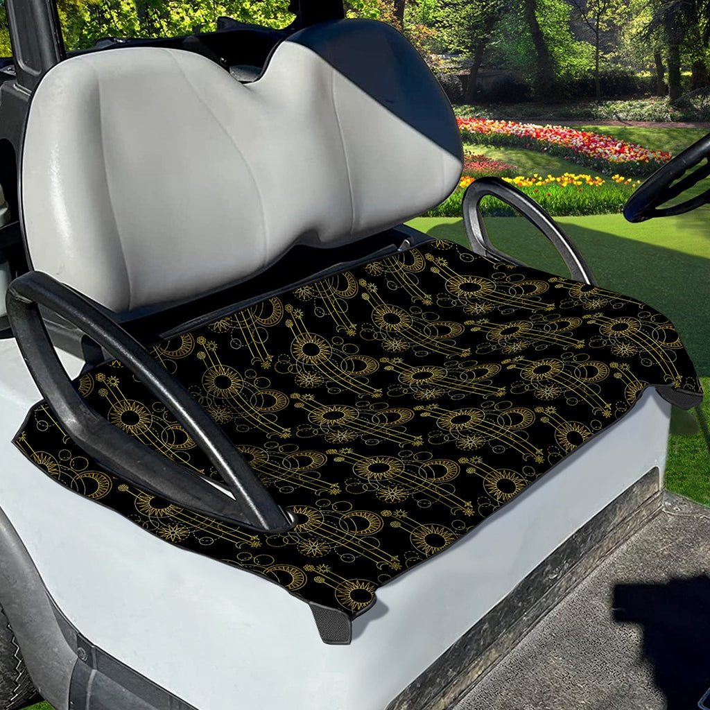 Gold Sun And Moon Pattern Print Golf Cart Seat Cover