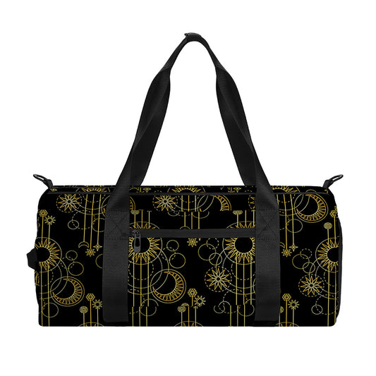 Gold Sun And Moon Pattern Print Gym Bag