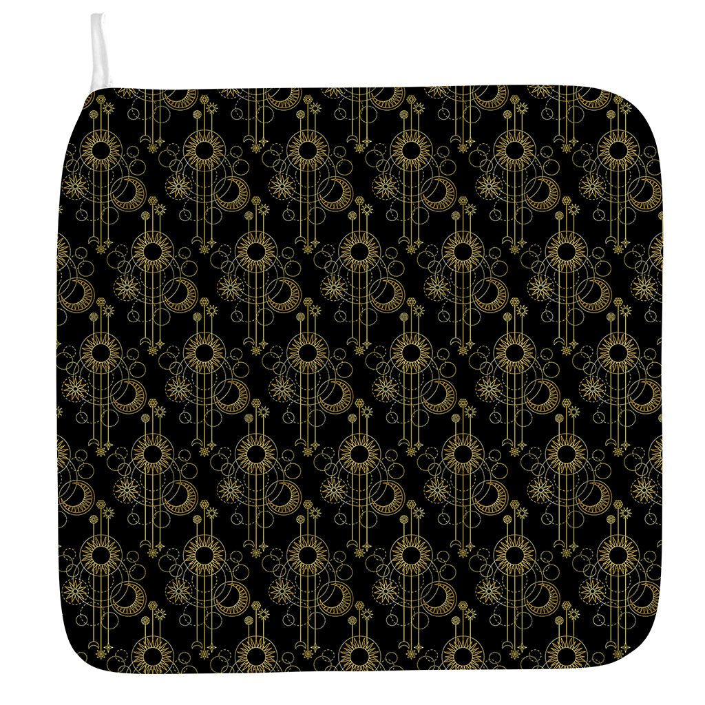 Gold Sun And Moon Pattern Print Hand Towel