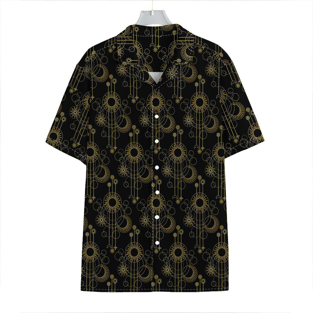 Gold Sun And Moon Pattern Print Hawaiian Shirt