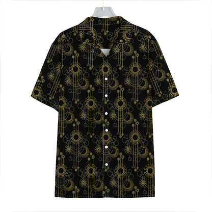 Gold Sun And Moon Pattern Print Hawaiian Shirt