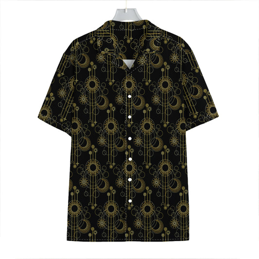 Gold Sun And Moon Pattern Print Hawaiian Shirt