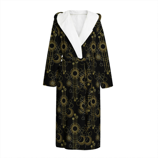 Gold Sun And Moon Pattern Print Hooded Bathrobe