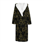 Gold Sun And Moon Pattern Print Hooded Bathrobe