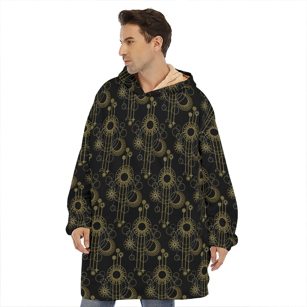 Gold Sun And Moon Pattern Print Hoodie Blanket