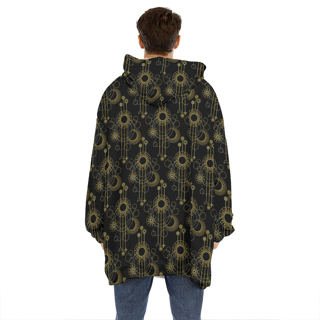 Gold Sun And Moon Pattern Print Hoodie Blanket