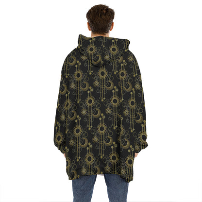 Gold Sun And Moon Pattern Print Hoodie Blanket