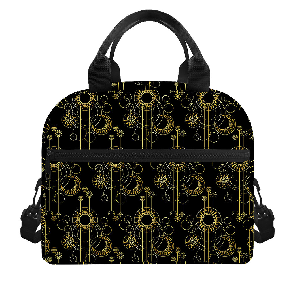 Gold Sun And Moon Pattern Print Insulated Lunch Bag