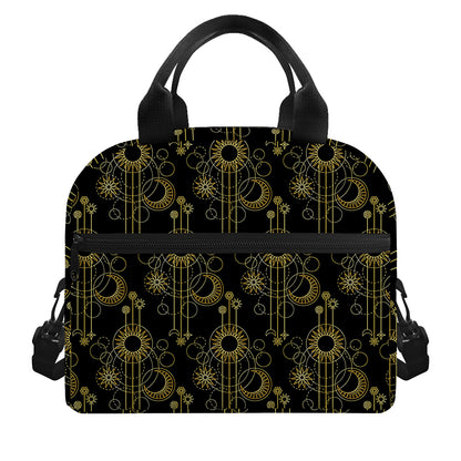 Gold Sun And Moon Pattern Print Insulated Lunch Bag