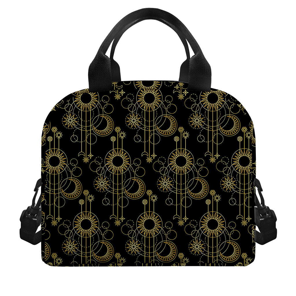 Gold Sun And Moon Pattern Print Insulated Lunch Bag