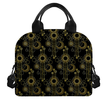 Gold Sun And Moon Pattern Print Insulated Lunch Bag