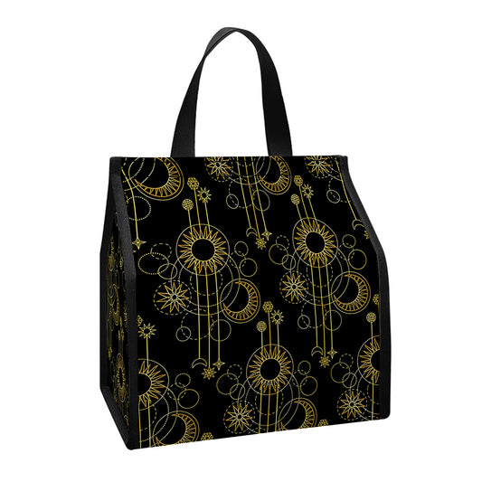 Gold Sun And Moon Pattern Print Insulated Lunch Tote