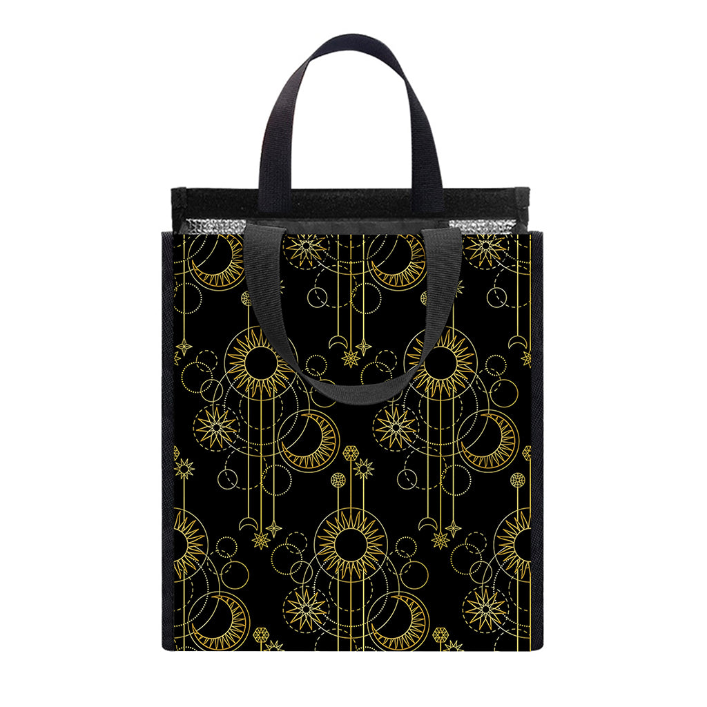 Gold Sun And Moon Pattern Print Insulated Lunch Tote