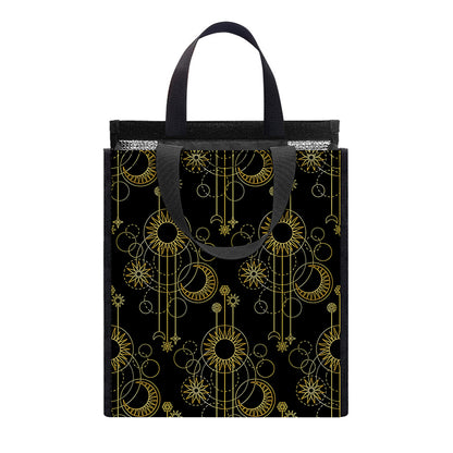 Gold Sun And Moon Pattern Print Insulated Lunch Tote