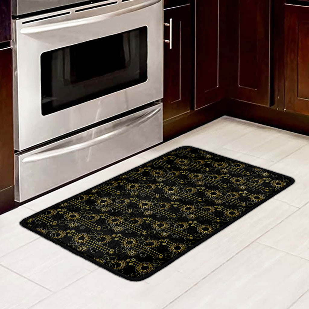 Gold Sun And Moon Pattern Print Kitchen Mat